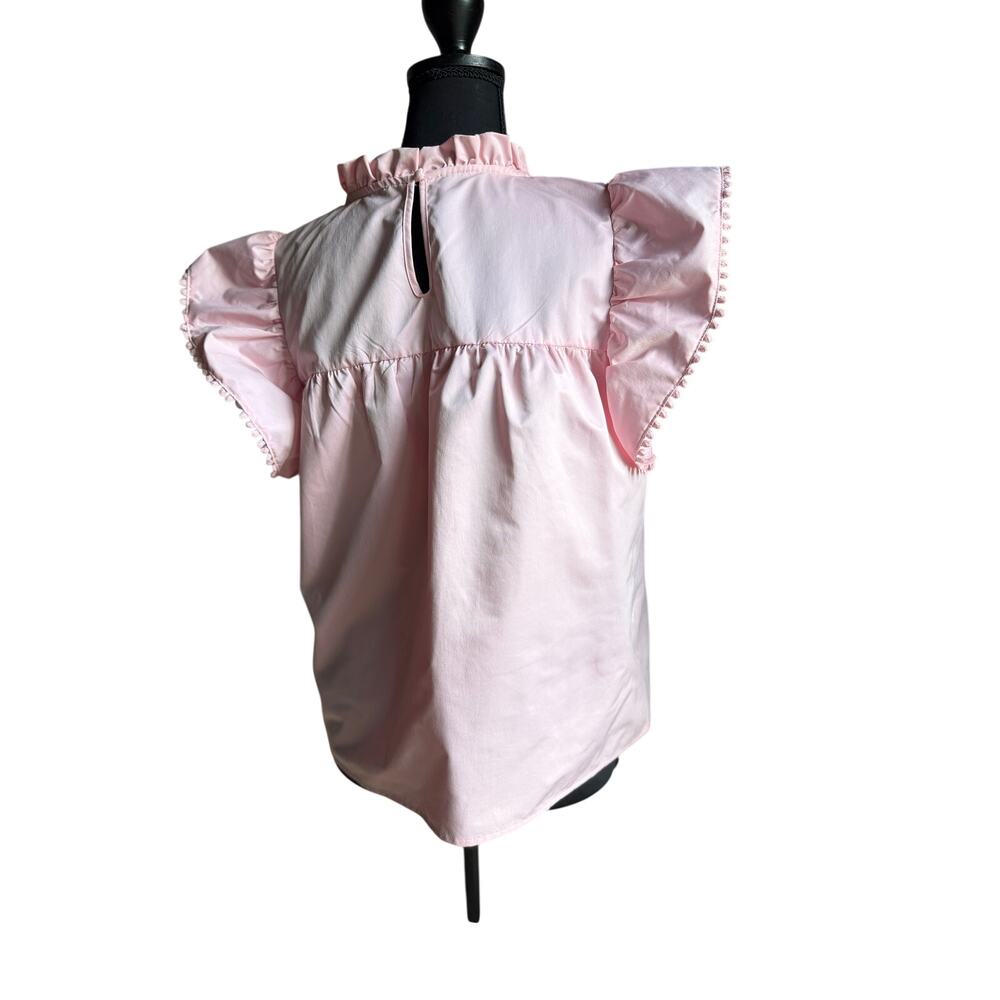 THML Pink Embroidered Floral Flutter Sleeve Blouse Top Medium Boho Boutique - Picture 8 of 11